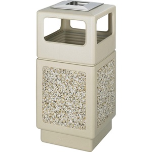 image:imageSafco Aggregate Recessed Panel Indoor Outdoor Trash Can 38 Gallon Black  Large Receptacle Container for Gas Stations Shopping Outlets and Restaurants UseTan Natural Stone