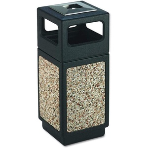 image:imageSafco Aggregate Recessed Panel Indoor Outdoor Trash Can 38 Gallon Black  Large Receptacle Container for Gas Stations Shopping Outlets and Restaurants UseBlack Natural Stone