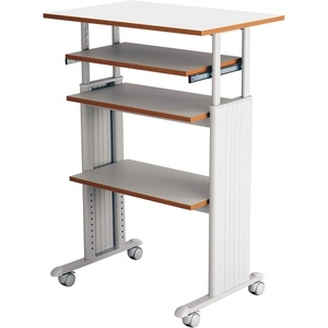 image:imageSafco MUV AdjustableHeight Desk  Stand Up amp Move While Working in Comfort amp Style  Mobile on Four DualWheel Casters Two Locking  Medium Oak FinishGrey