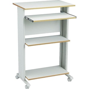 image:imageSafco MUV Mobile StandUp Desk  Mobile Desk with Keyboard Tray amp Printer or Desktop Shelf  2 Adjustable Shelves  22 D x 295 W x 45 H  CherryGrey
