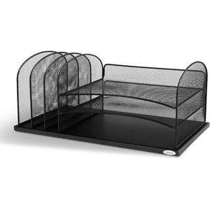image:imageSafco Onyx Desk Organizer 3 Vertical Compartments and 3 Trays Office and Classroom Mailbox  Paper and Mail Sorter Steel Mesh BlackBlack