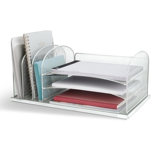 image:imageSafco Onyx Desk Organizer 3 Vertical Compartments and 3 Trays Office and Classroom Mailbox  Paper and Mail Sorter Steel Mesh BlackSilver