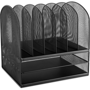 image:imageSafco Onyx Desk Organizer 6 Vertical Compartments and 2 Trays Office and Classroom Mailbox  Paper and Mail Sorter Steel Mesh BlackBlack