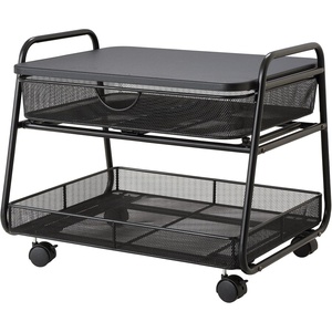 image:imageSafco Onyx UnderDesk Utility Cart amp MultiUse Printer Stand Printer Table for Home Office Mobile Rolling Cart with 2 Mesh Baskets WhiteBlack Mesh
