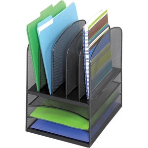 image:imageSafco 3266BL Onyx Mesh 5 Sorter 3 Tray Desktop Organizer Durable Steel Mesh Construction 3 Horizontal Trays Multifunctional Use Ideal for Cubicles Home Offices Mail Rooms amp Classroom