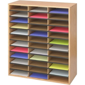 image:imageSafco Literature Organizer 24 Compartments Office and Classroom Mailbox with Adjustable Shelves Wood Paper and Mail Sorter Medium Oak36 Compartment