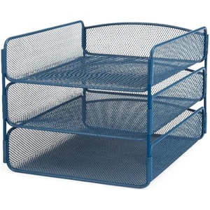 image:imageSafco Onyx Mesh 3 Tray Desktop Organizer 3271BU Blue Powder Coat Finish Durable Steel Mesh Construction
