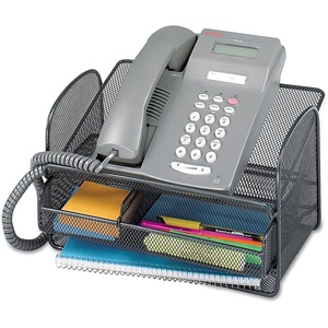 image:imageSafco Onyx Phone and Utility Tray with Drawer Desktop Organizer Durable Steel Construction SilverBlack