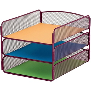 image:imageSafco Products Onyx Mesh 3 Tray Desktop Organizer 3271WE Wine Powder Coat Finish Durable Steel Mesh Construction