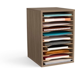image:imageSafco Vertical Literature Organizer 11 Compartments Office and Classroom Mailbox with Adjustable Shelves Wood Paper and Mail Sorter Modern GrayGray Wood