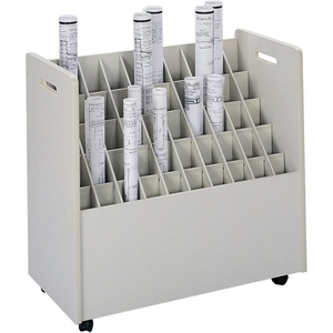 image:imageSafco Wood and Laminate Mobile Roll File Cart Document and Blueprint Holder 50 Compartment Rolling Organizer Cart for Architectural Drawings Construction Plans and Map Storage